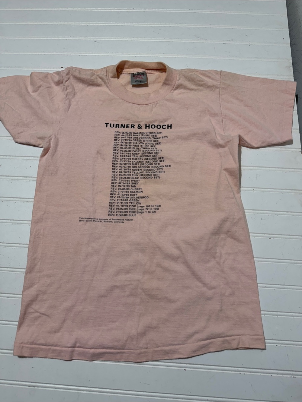 Vintage Touchstone Crew Exclusive Script Shirt: Turner & Hooch (1989) Tom Hanks